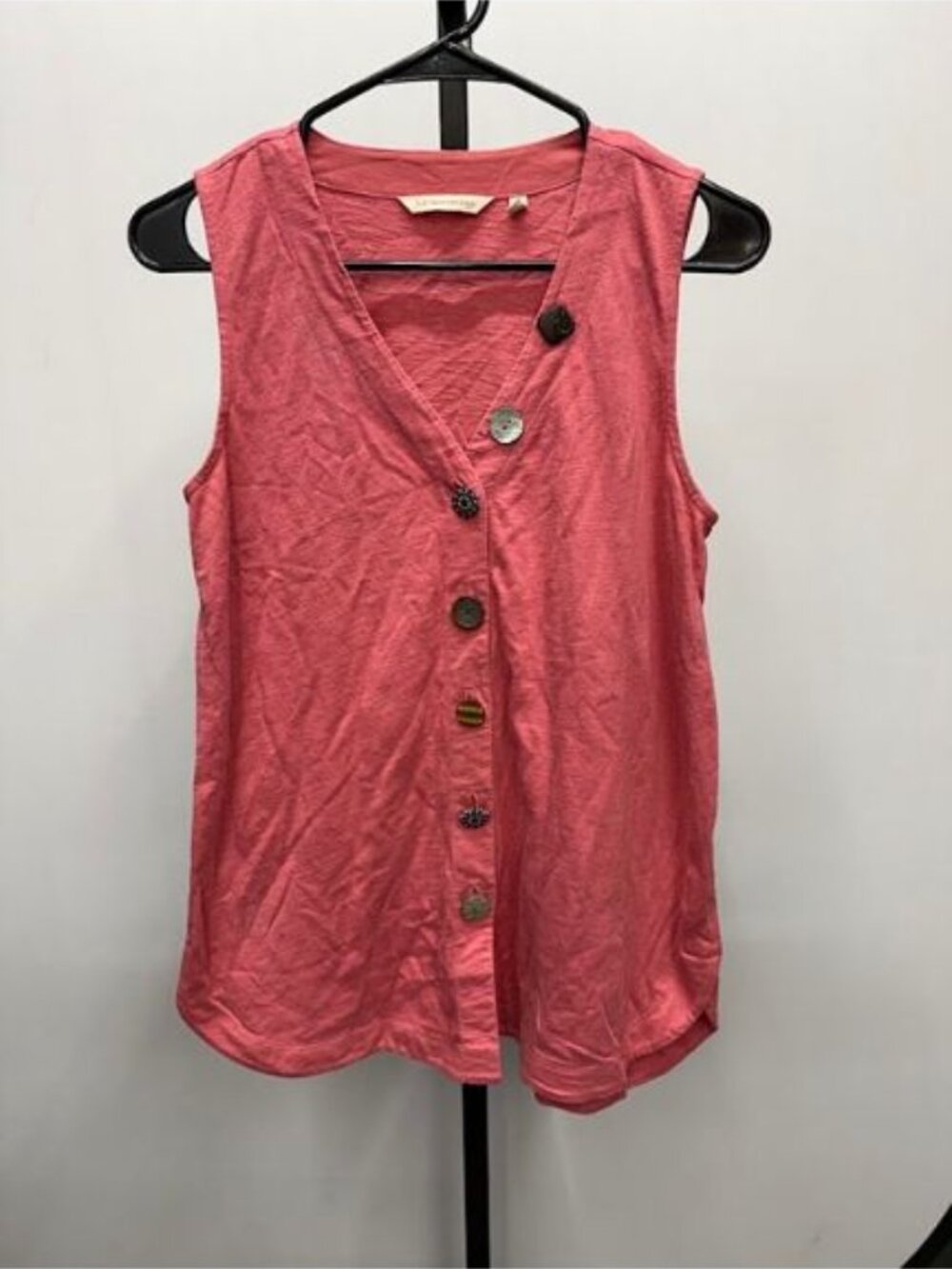 Soft Surroundings Pink Button Down Cotton Sleeveless Shirt